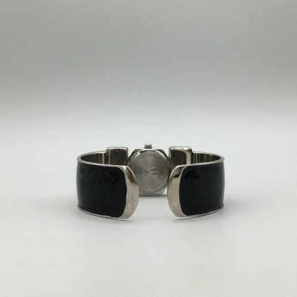 Art Deco Bangle Cuff Watch Womens 21mm Black Enamel Crystal MOP Dial New Battery - Picture 5 of 13